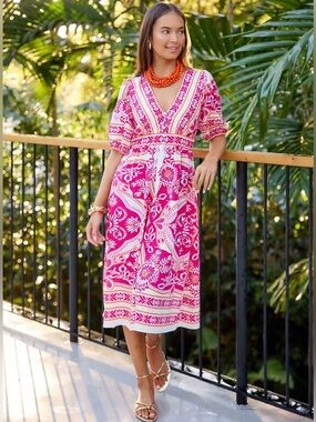 Avara Rachel Multi Printed Midi Dress Size Small